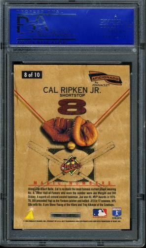 1996 Pinnacle Aficionado Magic Numbers #8 Cal Ripken PSA 10 #11786251 - Back