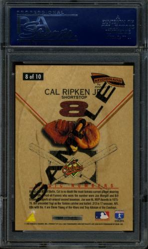 1996 Pinnacle Aficionado Magic Numbers Samples #8 Cal Ripken PSA 10 #21056772 - Back