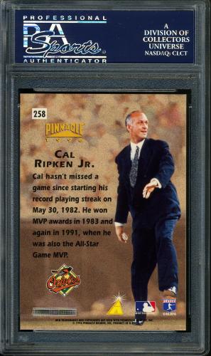 1996 Pinnacle Foil #258 Cal Ripken HH PSA 10 #15204308 - Back