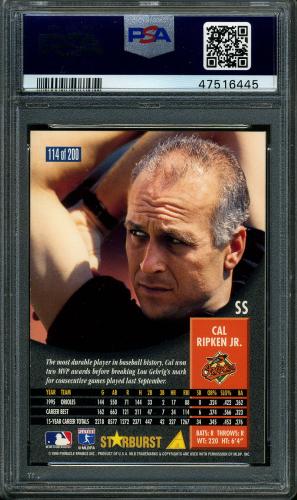 1996 Pinnacle Starburst Artist's Proofs #114 Cal Ripken PSA 10 #47516445 - Back