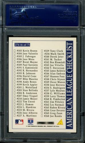 1996 Score #0274 Cal Ripken CL PSA 10 #19855794 - Back