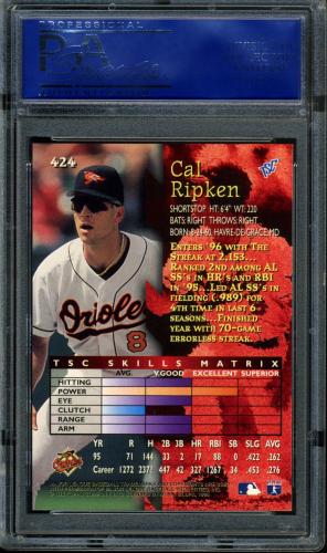 1996 Stadium Club #424 Cal Ripken PSA 10 #14174222 - Back