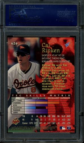 1996 Stadium Club Members Only Parallel #424 Cal Ripken PSA 10 #22093343 - Back