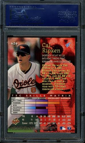 1996 Stadium Club Mickey Mantle Cereal Box Set #424 Cal Ripken PSA 10 #17630432 - Back