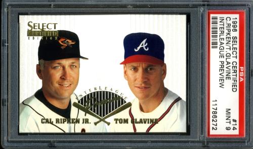 1996 Select Certified Interleague Preview #14 C.Ripken/T.Glavine PSA 9 #11786272