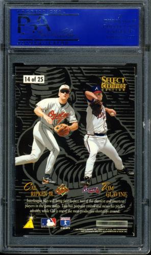 1996 Select Certified Interleague Preview #14 C.Ripken/T.Glavine PSA 9 #11786272 - Back