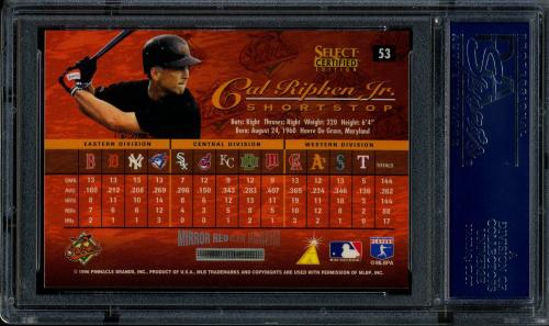 1996 Select Certified Mirror Red #053 Cal Ripken PSA 10 #21706320 - Back