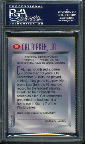 1996 Sports Illustrated For Kids #455 Cal Ripken PSA 9 #24961549 - Back