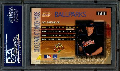 1996 Summit Ballparks #1 Cal Ripken PSA 10 #22165572 - Back
