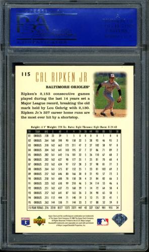 1996 Upper Deck #115 Cal Ripken YH PSA 10 #90406647 - Back
