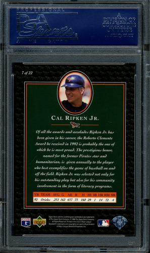 1996 Upper Deck Ripken Collection #07 Cal Ripken UD PSA 10 #17621360 - Back