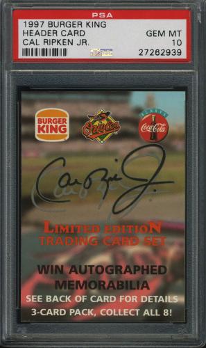 1997 Burger King Ripken Autograph Information card PSA 10 #27262939