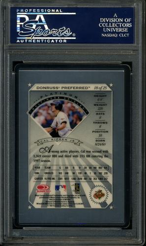 1997 Donruss Preferred Precious Metals #18 Cal Ripken P PSA 10 #23116396 - Back