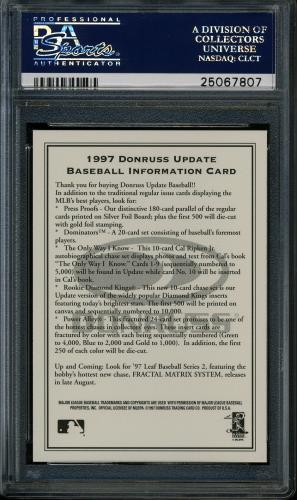 1997 Donruss Update Ripken Info Card Cal Ripken Jr. PSA 10 #25067807 - Back