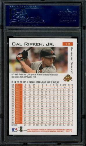 1997 Fleer #013 Cal Ripken PSA 10 #16881746 - Back