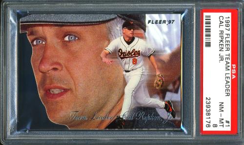 1997 Fleer Team Leaders [Hat/Shoulder Tab] #1 Cal Ripken PSA 8 #23938176