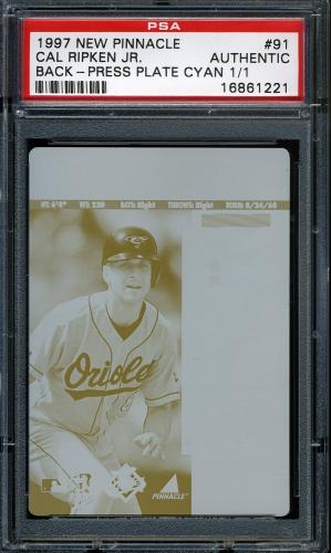 1997 New Pinnacle Press Plates #091 Cal Ripken (Back - Cyan (Blue)) PSA Authentic #16861221