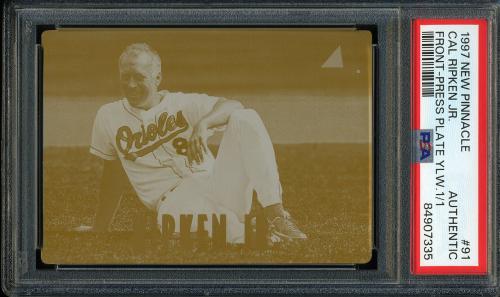 1997 New Pinnacle Press Plates #091 Cal Ripken (Front - Yellow) PSA Authentic #84907335