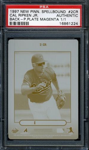 1997 New Pinnacle Press Plates #2CR Cal Ripken SPELL I (Back - Magenta (Red)) PSA Authentic #16861224