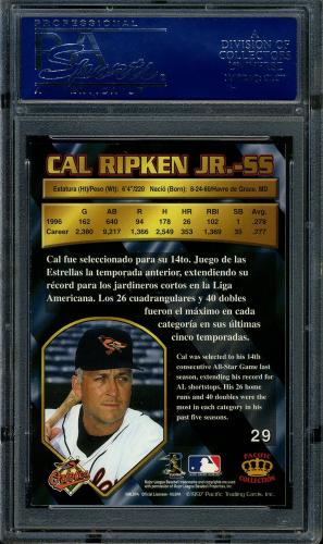1997 Pacific #29 Cal Ripken PSA 10 #17109286 - Back