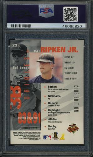 1997 Pinnacle Inside Club Edition #23 Cal Ripken PSA 10 #46065820 - Back