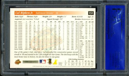 1997 Score #151 Cal Ripken PSA 10 #12137818 - Back