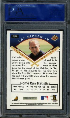 1997 Score #546 Cal Ripken TG PSA 10 #12545090 - Back