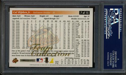 1997 Score Orioles #7 Cal Ripken PSA 10 #14190683 - Back