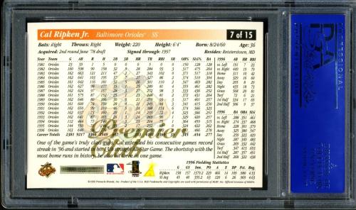 1997 Score Orioles Premier #7 Cal Ripken PSA 9 #30980245 - Back