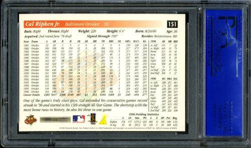 1997 Score Showcase Series Artist's Proofs #151 Cal Ripken PSA 9 #30980246 - Back
