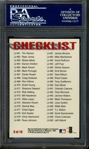 1997 Ultra Checklists #B5 Cal Ripken PSA 10 #22146947 - Back