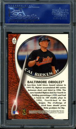 1997 Ultra Leather Shop #3 Cal Ripken PSA 10 #16431007 - Back