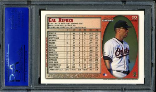 1998 Bowman Chrome Refractors #222 Cal Ripken PSA 9 #30980270 - Back