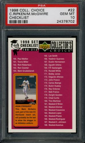 1998 Collector's Choice #022 CL4 McGwire/Ripken [Home plate shaped hologram on back] PSA 10 #24378702