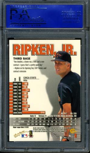 1998 Circa Thunder #8 Cal Ripken PSA 10 #30980273 - Back