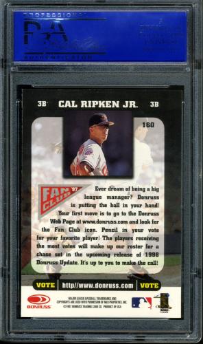 1998 Donruss #160 Cal Ripken FC PSA 10 #11786410 - Back