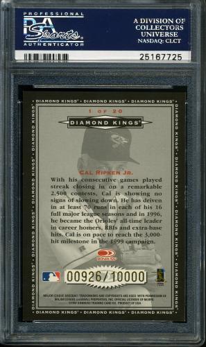 1998 Donruss Diamond Kings #1 Cal Ripken PSA 10 #25167725 - Back