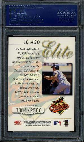 1998 Donruss Elite Inserts #16 Cal Ripken PSA 10 #18895844 - Back