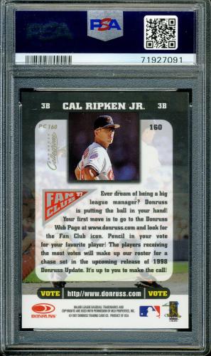 1998 Donruss Prized Collections Donruss #160 Cal Ripken FC PSA 8 #71927091 - Back