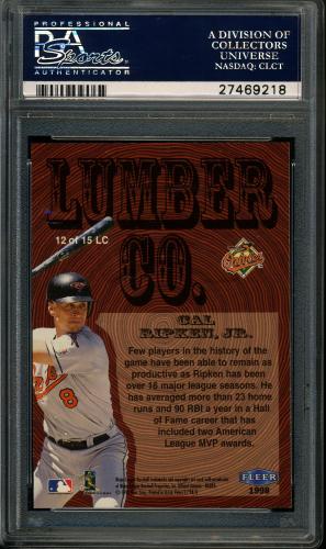 1998 Fleer Tradition Lumber Company #12 Cal Ripken PSA 10 #27469218 - Back