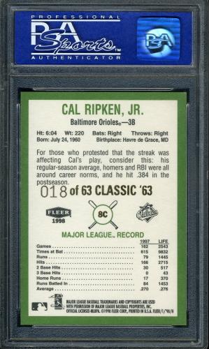 1998 Fleer Tradition Vintage '63 Classic #8C Cal Ripken PSA 10 #05030644 - Back