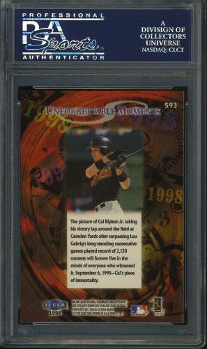 1998 Fleer Tradition #593 Cal Ripken UM PSA 10 #22374170 - Back