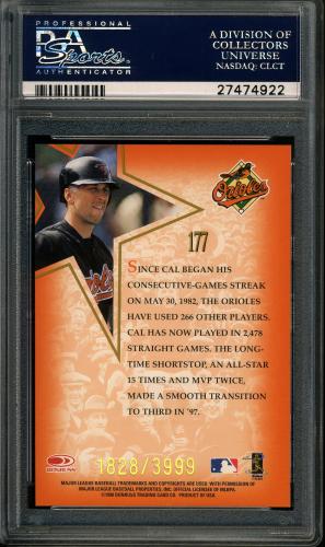 1998 Leaf Fractal Foundations #177 Cal Ripken GLS PSA 10 #27474922 - Back
