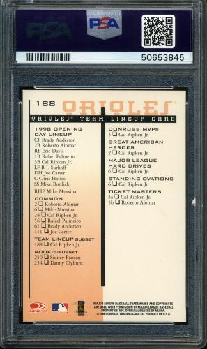 1998 Leaf Rookies and Stars #188 Cal Ripken TLU SP PSA 10 #50653845 - Back