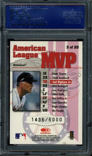 1998 Leaf Rookies and Stars Leaf MVP's #3 Cal Ripken PSA 10 #18310150 - Back