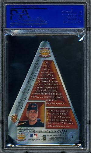 1998 Pacific Invincible Cramer's Choice Green #3 Cal Ripken PSA 9 #30980301 - Back