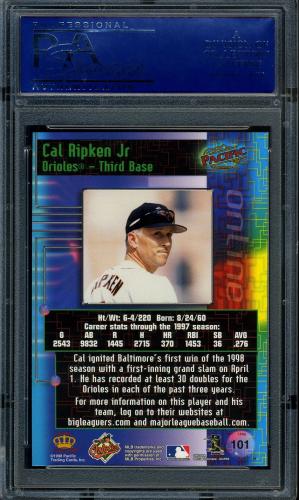 1998 Pacific Online #101A C.Ripken Hitting Close-Up PSA 10 #15012795 - Back