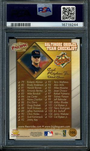 1998 Pacific Online #105 Cal Ripken TC PSA 10 #16719244 - Back