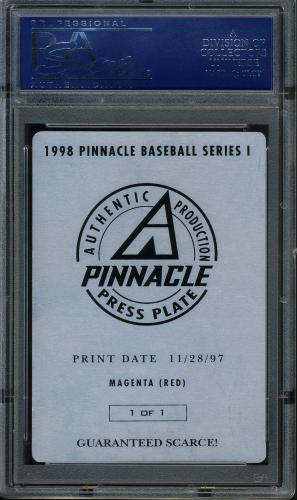 1998 Pinnacle Press Plates #E14 Cal Ripken EPIX (Back - Magenta (Red)) PSA Authentic #16861229 - Back