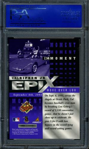 1998 Pinnacle Epix Moment Purple #E14 Cal Ripken Jr. PSA 9 #30980304 - Back